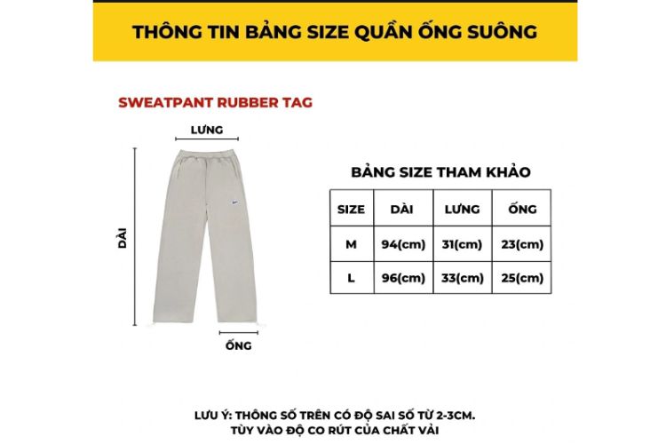 bảng size quần ống rộng cho nữ